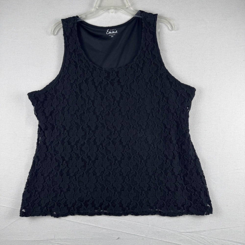 Simply Emma Womens Black Floral Lace Sleeveless Tank Top Shell 3X Plus Size